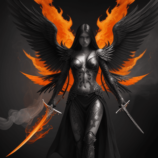 AI generated: the angel of death, wielding two swords, firey wings, smoke, realistic, detailed, graphic, 8k --v 4 ...
