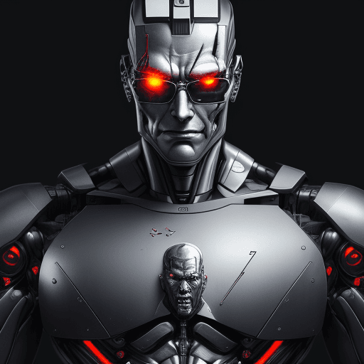 AI generated: portrait of robot Terminator, cyborg, evil, in dynamics, highly detailed, 
Wears glasses and has a "...