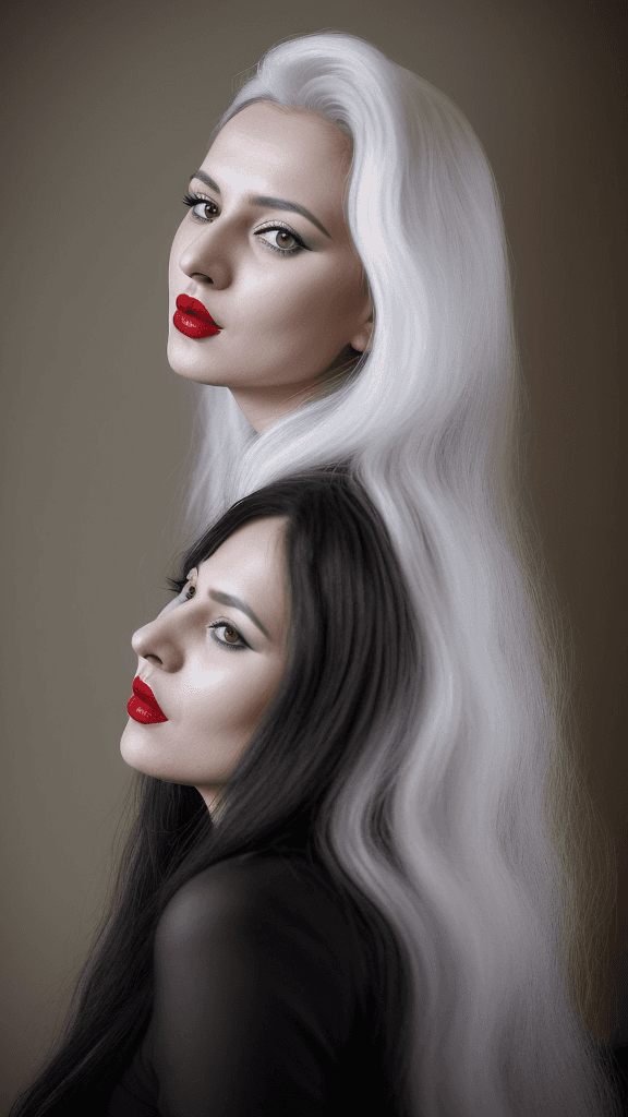 AI generated: arafed woman with long hair and white lipstick posing for a picture, ekaterina, profile image, red l...