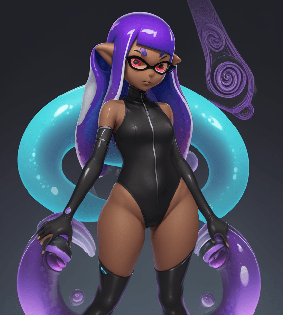 AI generated: inkling goddess adult, hypnotic spiral, high tech, dark skin, thick thigs, mind controlling another ...