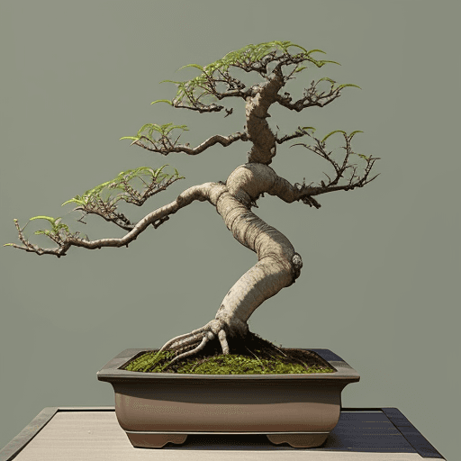 AI generated: bonsai, thin branches, edo period painting