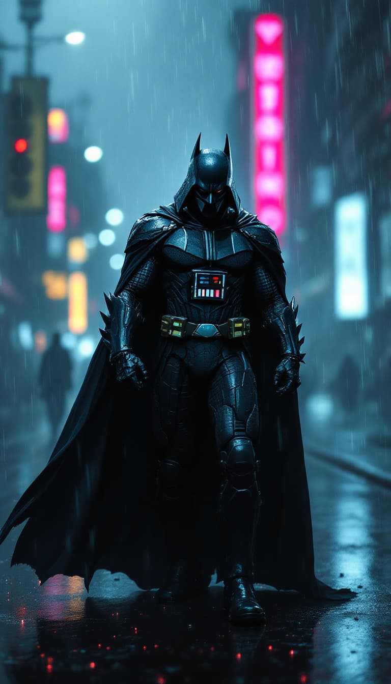 AI generated: a super villain standing in the rain, cyberpunk art, inspired by Raymond Swanland, conceptual art, b...