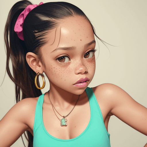 AI generated: Jenna Ortega, biting lip, big boobs, wearing tank top, ponytail, freckles, jewellery, snapchat photo...