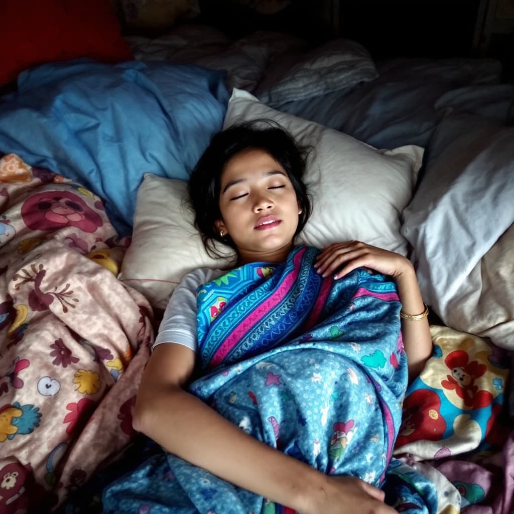 AI generated: Myanmar girl Beautiful, young Sleep on the bed.