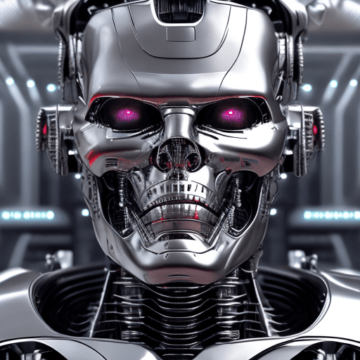 AI generated: portrait of robot Terminator, cyborg, evil, in dynamics, highly detailed, packed with hidden details...