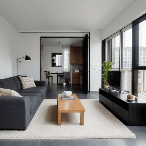 AI generated: Piso secundario de edificio de una residencia minimalista con sala común para sala de entretención c...