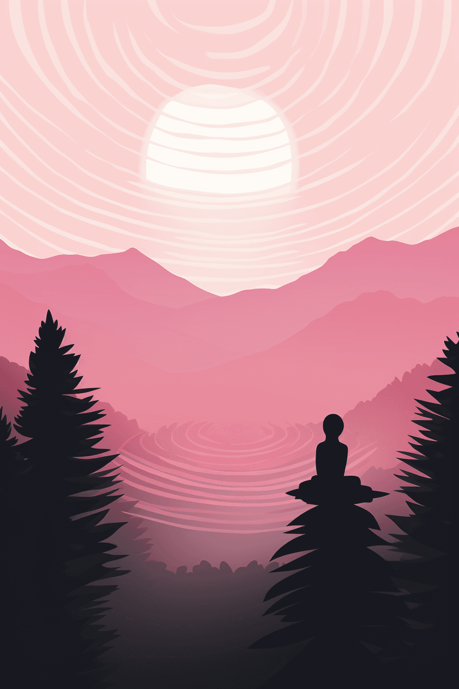 AI generated: Minimalist illustration, man meditating, mindfulness book, Op Art,set against a tranquil forest and ...