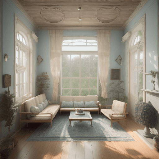 AI generated: High resolution photography interior design, dreamy sunken living room conversation pit, wooden floo...