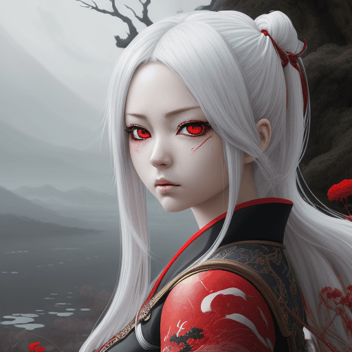 AI generated: painting, fantasy, japan, anime, in the style of realistic hyper-detailed rendering, dark white and ...
