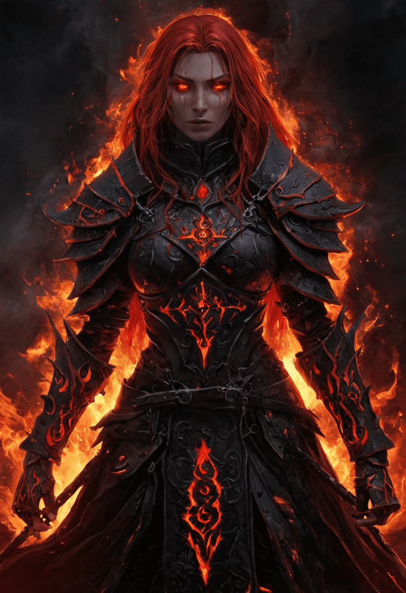 AI generated: <lora:add-detail-xl:1>,anime,highres,A crimson-haired sorceress stands before me,her fiery locks and...