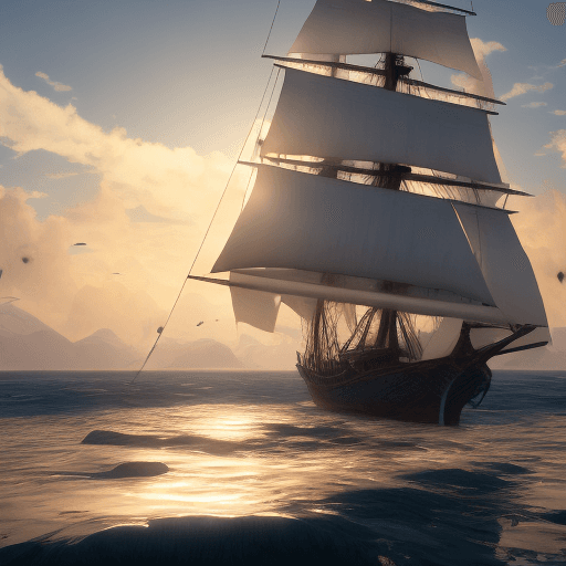 AI generated: Photo of a ultra realistic sailing ship, dramatic light, pale sunrise, cinematic lighting, battered,...