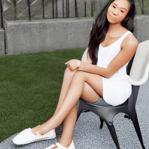 AI generated: A young woman is chilling outside, casually leaning on a sleek chair. She's got this cool pose going...