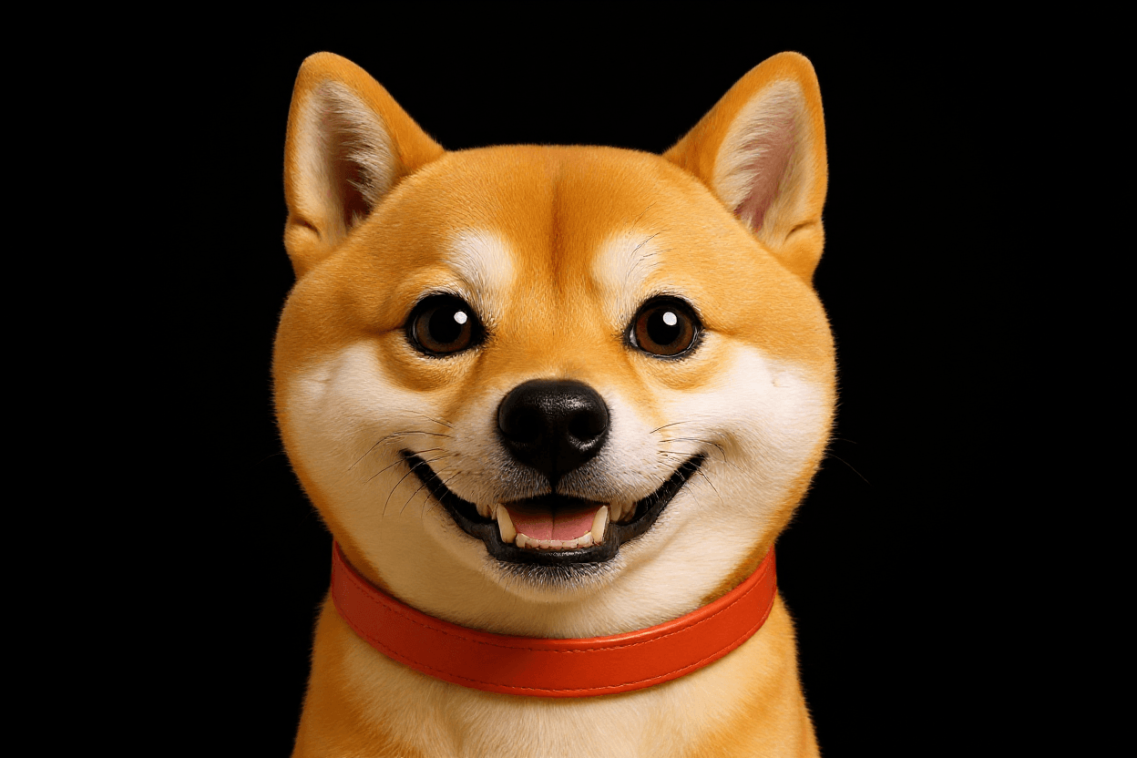 AI generated: change background to black and make the dog smile