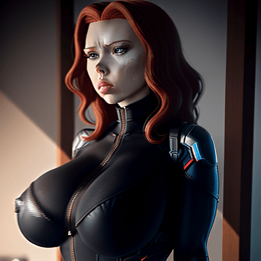 AI generated: Black widow from marvel with big breasts and a big ass, her clothes are see-through, high quality, s...