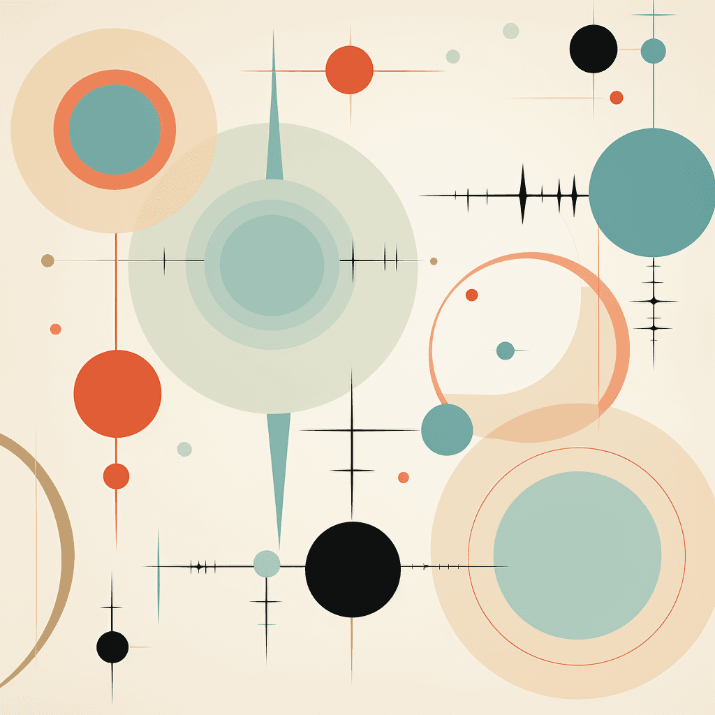 AI generated: Patterns inspired by the Atomic Age, with orbs and connecting lines in muted pastels. - - style mid-...