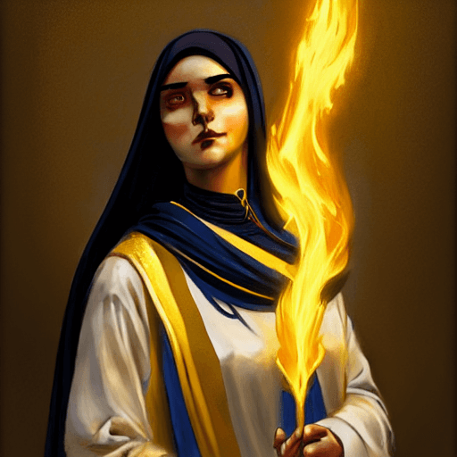 AI generated: a modern female girl,portrait of a middle - eastern female cleric with straight black hair wearing b...