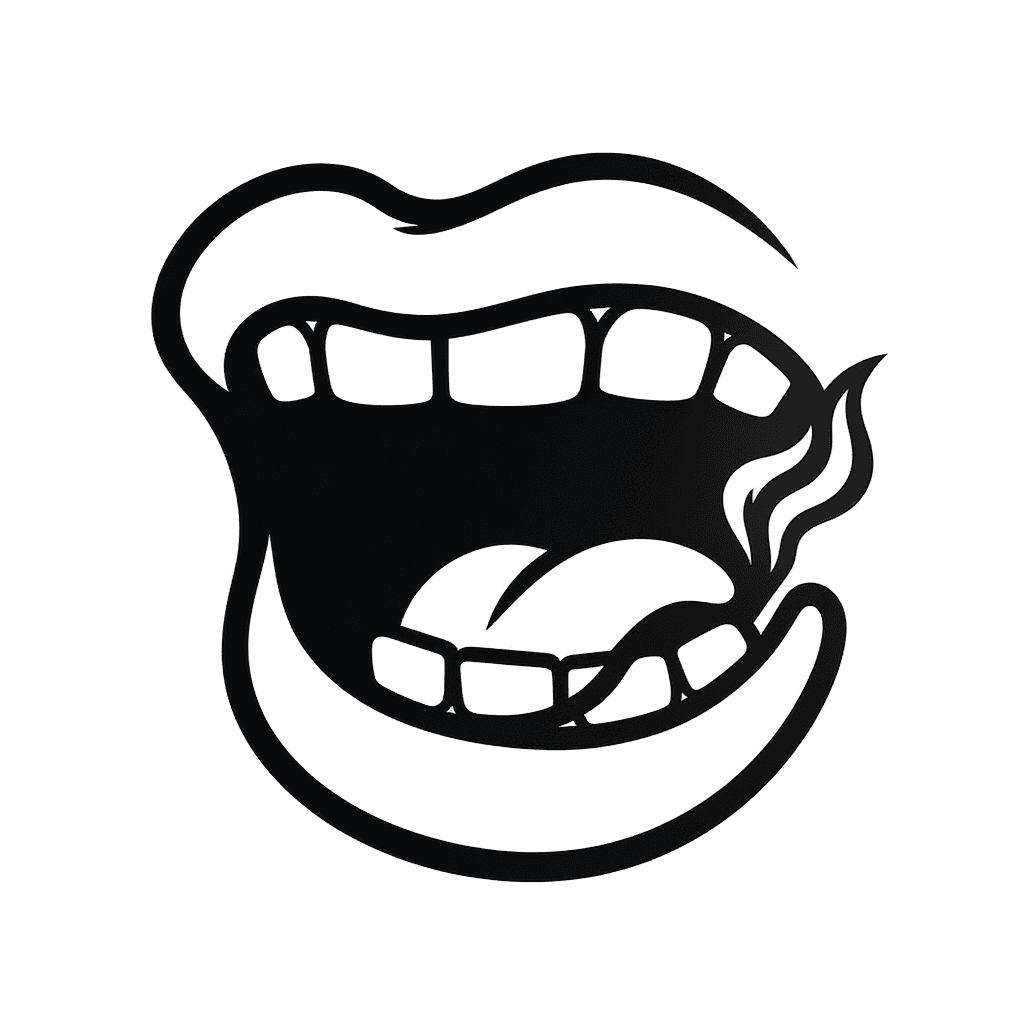 AI generated: A bold, simplified cartoon mouth viewed from the side, wide open as if about to eat something. The m...