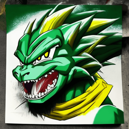 AI generated: dragon ball x issou, dragon ball by tadaa tadaa, in the style of dark yellow and light green, hyper-...