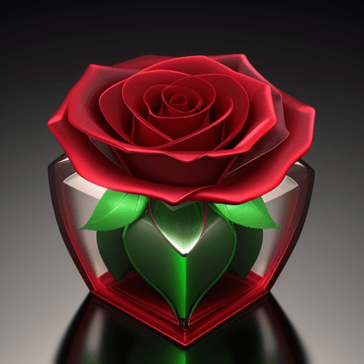 AI generated: Cycles render of a rose made out of red glass. This is the container of a perfume and you can see th...