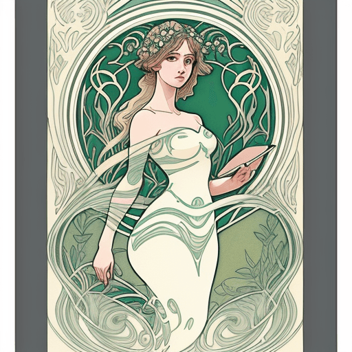 AI generated: drawing of a woman, in the style of video montages, nature-inspired art nouveau, soft-focus, i can't...