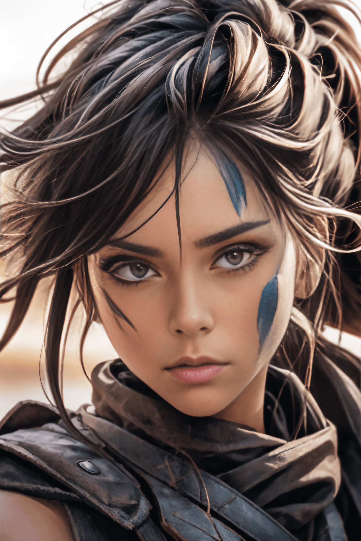 AI generated: close up Headshot photo masterpiece of a Teenage girl, her face covered with intricate tribal paint ...