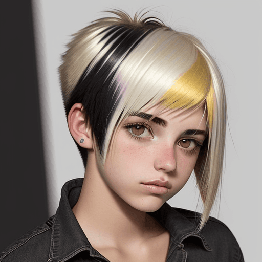 AI generated: a 19 year old spanish girl with , portrait,Skunk stripe, two-tone dye job, Gemini hair,short hair, b...