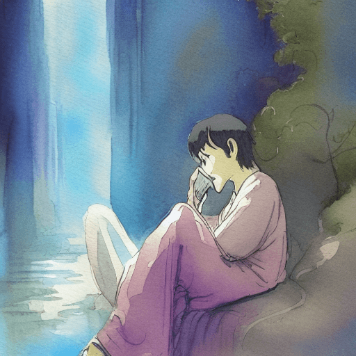 AI generated: a  angel silently contemplates as another man is looking at his cell phone in watercolor stylecinema...