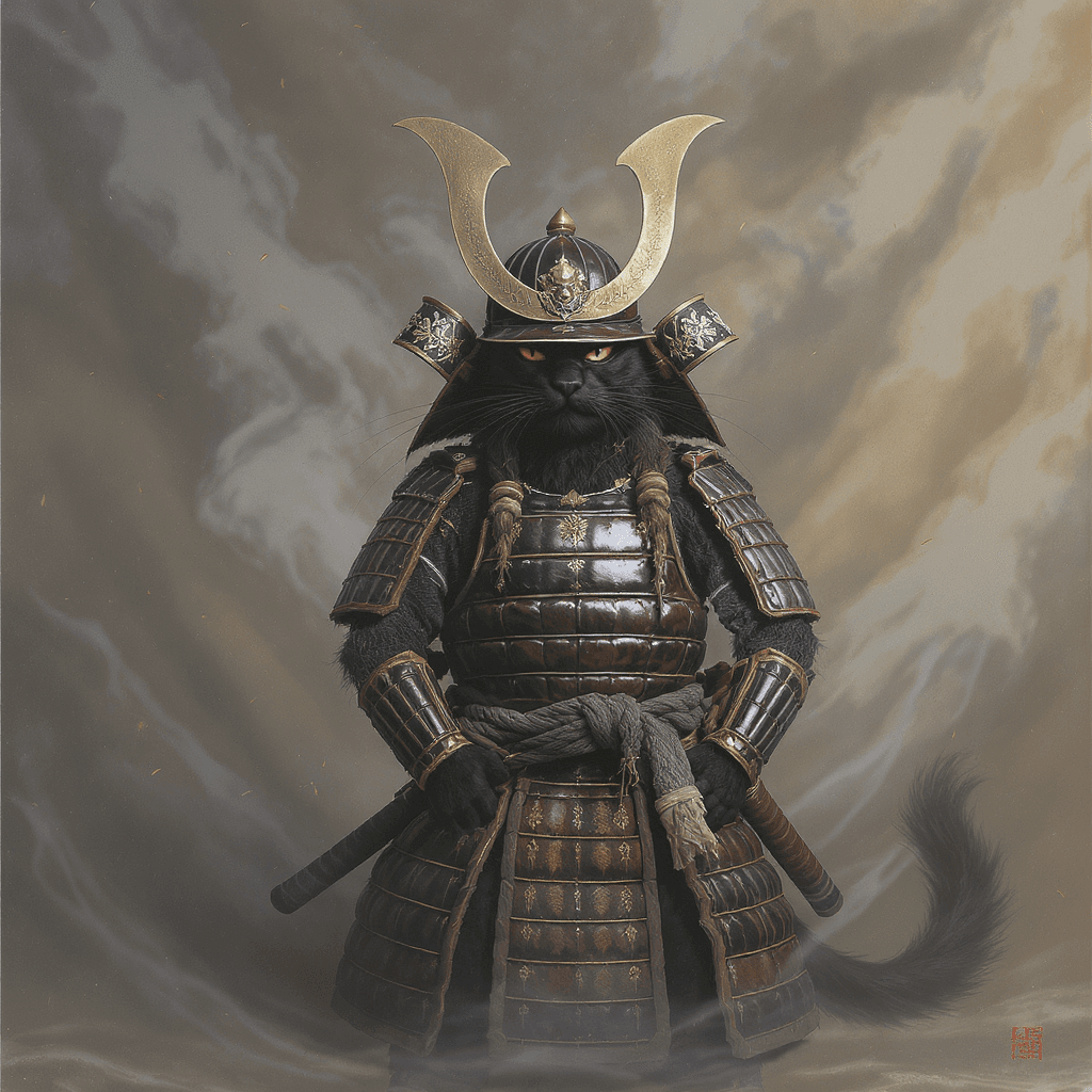 AI generated: un gato samurai 
