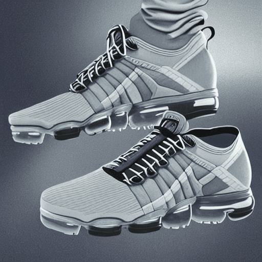 AI generated: hyperrealistic photogragh of a vapormax sneakers designed using alien space ship as a concept, nh1 s...