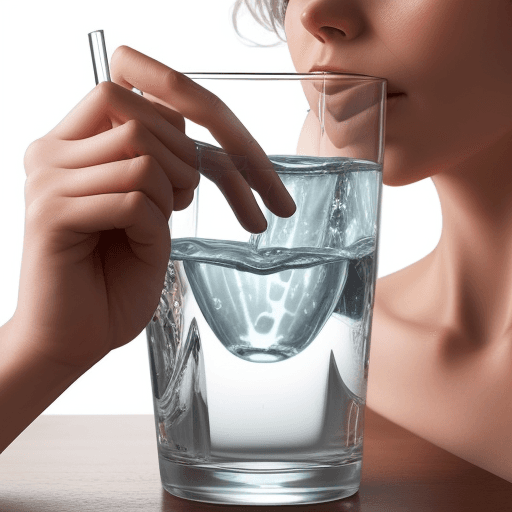 AI generated: A woman is drinking a glass of water triple the size of a hand 