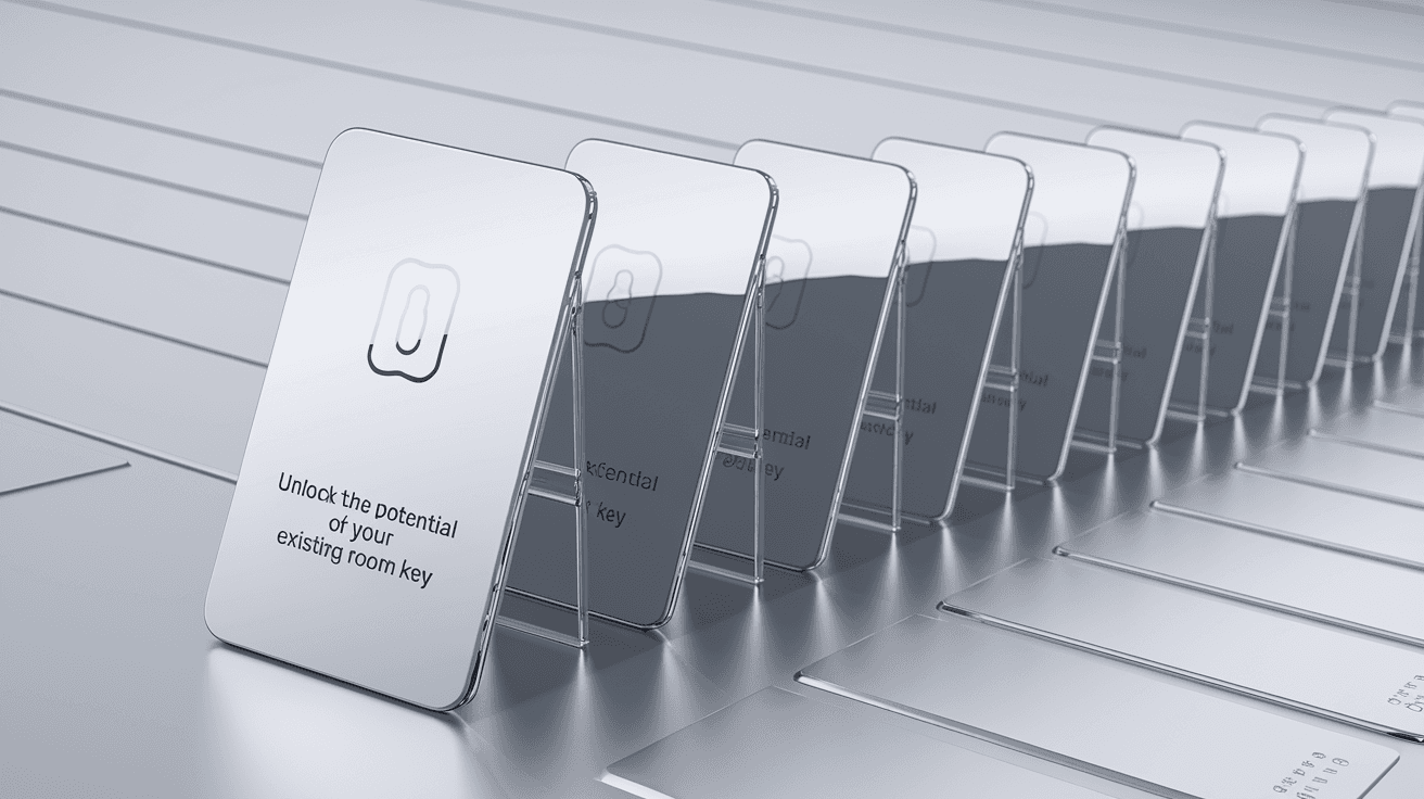 AI generated: **"A set of ultra-thin, standard RFID hotel room key cards, displayed in a clean, structured left-to...
