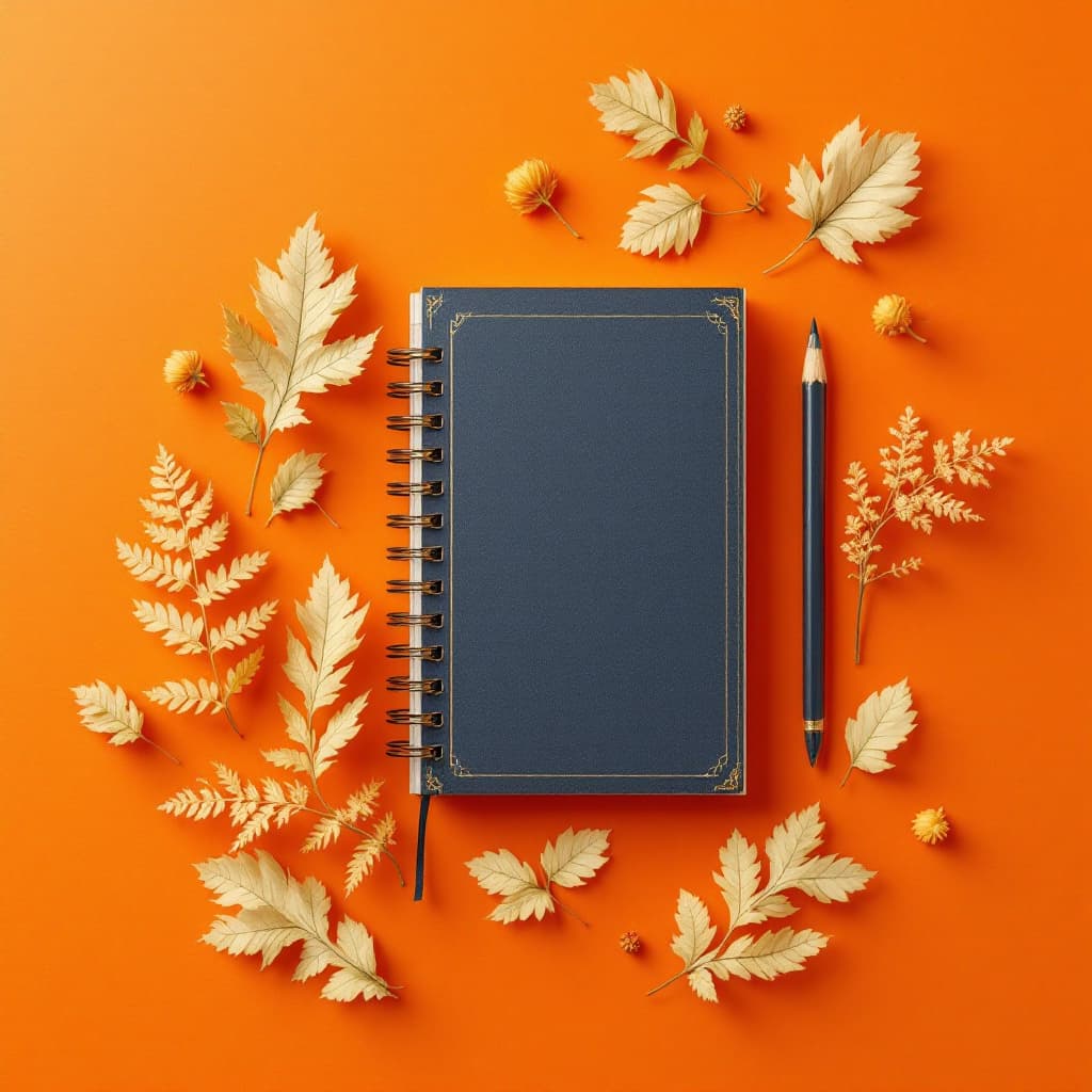 AI generated: fondo naranja del canvas, con lapiceros y hojas de papel , si se puede en 3D mejor , que no contenga...