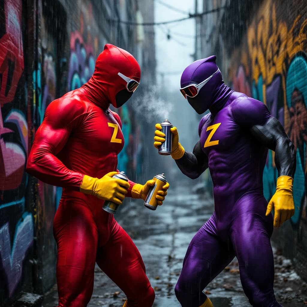 AI generated: Hyper realistic A BLACKMAN IN A RED SPANDEX SUIT with a zoz logo on his chest , WITH YELLOW GLOVES A...