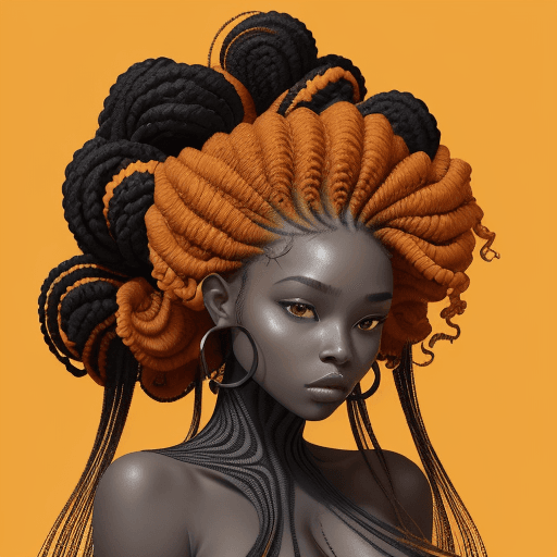 AI generated:  an image of a black dark-skinned woman with a flowing, sculptural hairstyle and garment. The colour...
