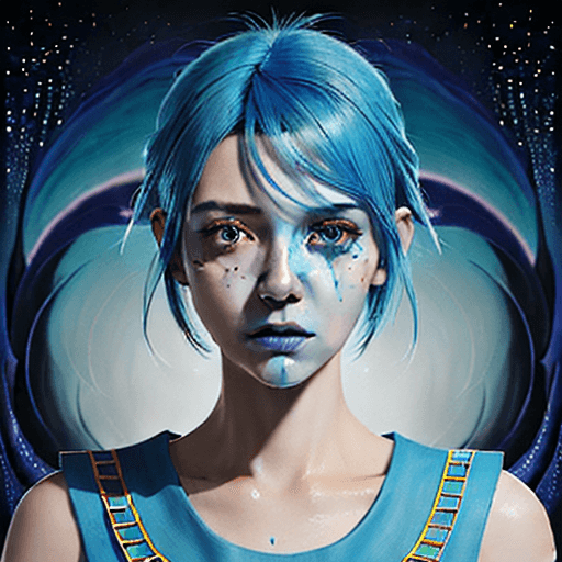 AI generated: a painting of a woman with blue hair, a character portrait by Chris LaBrooy, cgsociety, sots art, 2d...