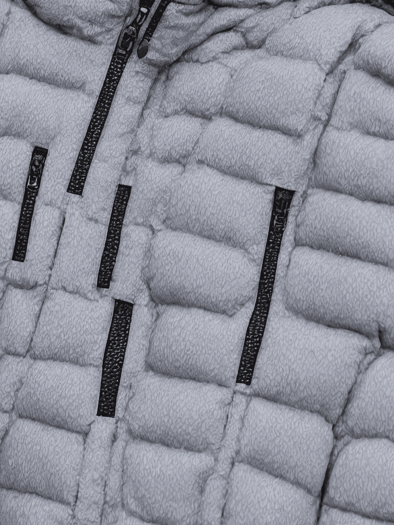AI generated: milky Fubu winter puffer jacket, design trend, design by kanye west, on a white background, octane, ...