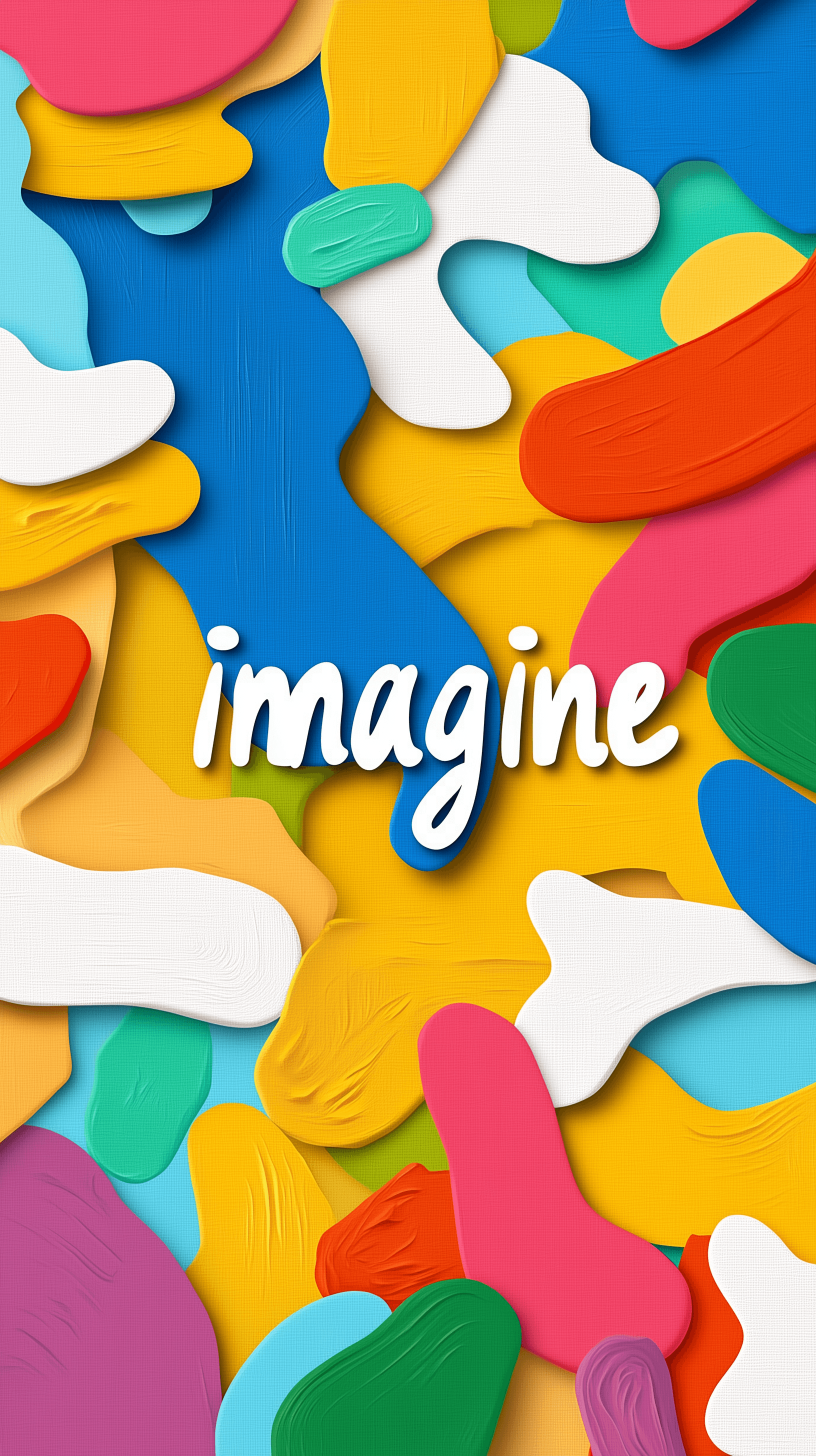 AI generated: lettering "imagine", white color paint, canvas texture, geometric vibrant colorful background --ar 9...