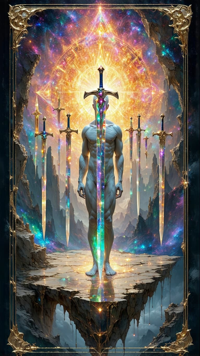 AI generated: Tarot card frame with photo placeholder romantic  card will feature hyper-realistic gold, opal quart...