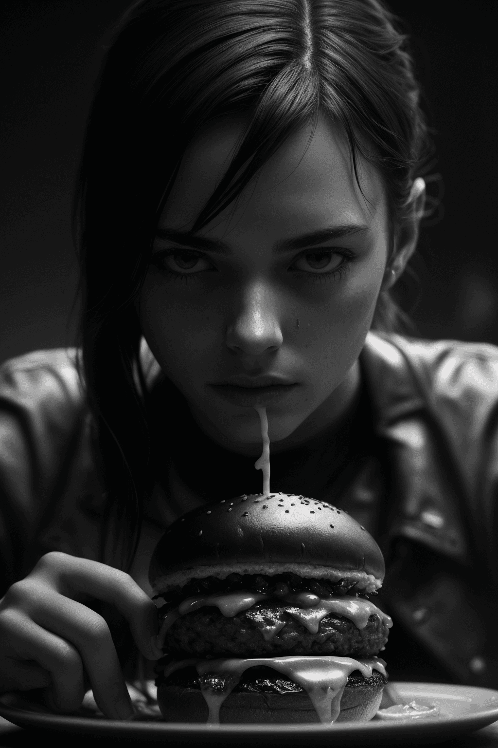 AI generated: 8k uhd,by alessio albi, dusty depth of field,detailed, A burger falling in pieces juicy, tasty, hot,...