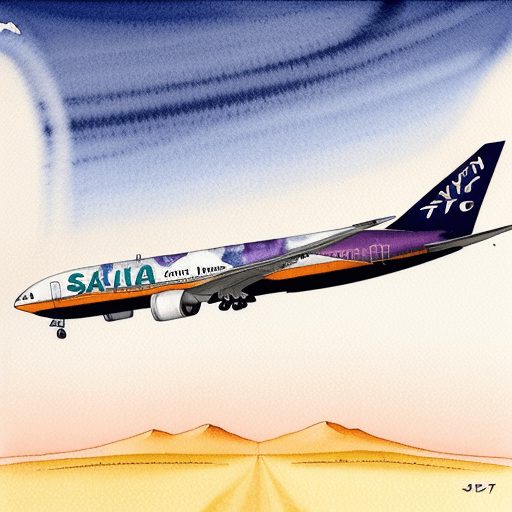 AI generated: Airplane Boeing 777 of Saudi airline without wings being transported by road and carried by truck in...