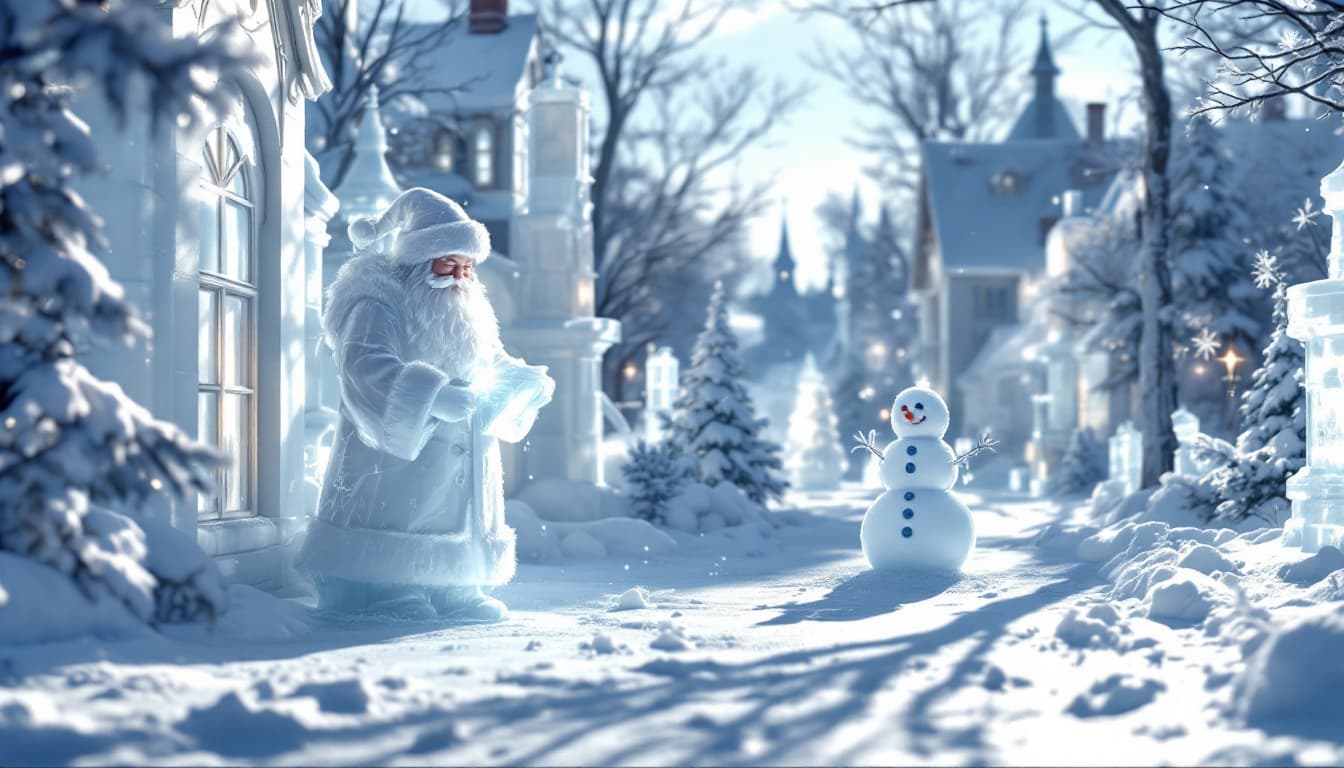 AI generated: 3D render of a photorealistic image of the city of ice Victorian Paris. Ice fairytale sculptures of ...