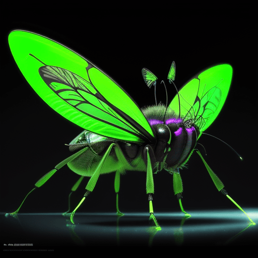 AI generated: high resolution , futuristic, non exsisting insects with large antenna's , bright colorful fluorisin...