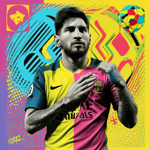 AI generated: Create a striking and bold image of Leonel Messi deep in thought, portrayed in a Neo-Pop Art style. ...