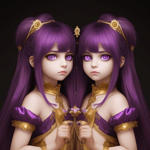 AI generated: High resolution photography purple heir twin tale gold eye girl