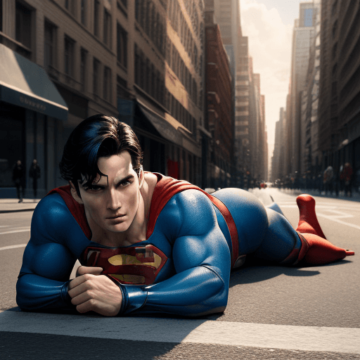 AI generated: Superman lay on street, 4 k ultra hd 