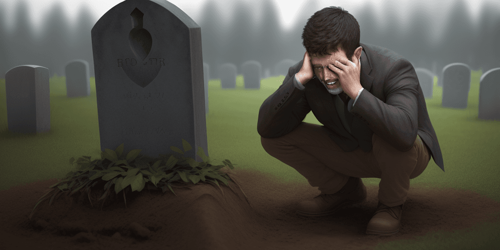 AI generated: Man crying for his lost brother at the grave , 8k , hd , reality