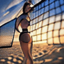 AI generated: (masterpiece, RAW photo, best quality), a gorgeous girl playing beach volleyball, intricate,  detail...