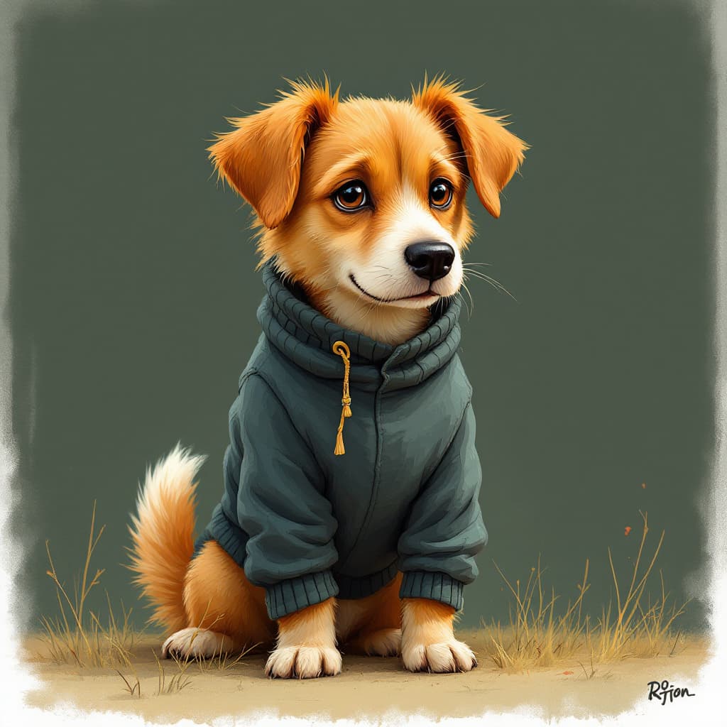 AI generated: dessin simple au trait. un chien en pull