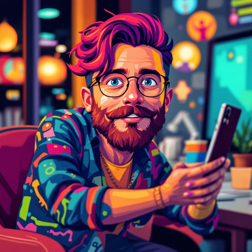 AI generated: Show me a colorful but realistic photo of a Community Manager who works in a trendy IT company. 
 