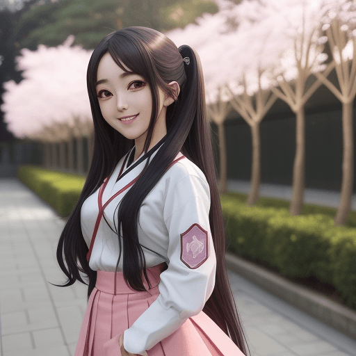 AI generated: anime mulher hyperealista, usando roupa de escola coreana, sorridente, apaixonada, na escola coreana...